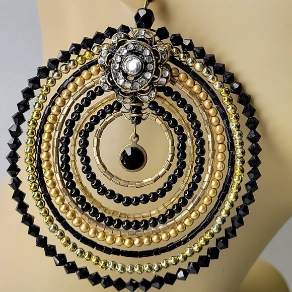 Double Circle Statement Drop Earrings Chandelier Earrings House of Moda Earrings - Picture 3 of 14